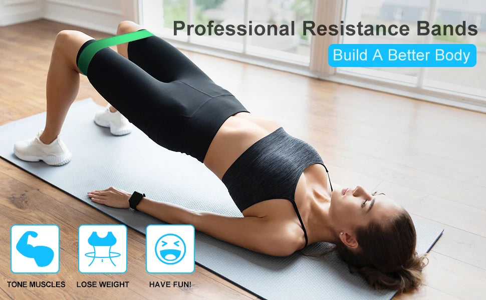 Enhance your home Workout with this set of 5 resistance Loop exercise bands for fitness, Strength Training, and Physical Therapy for yoga pilates muscle strenth training stretching and more