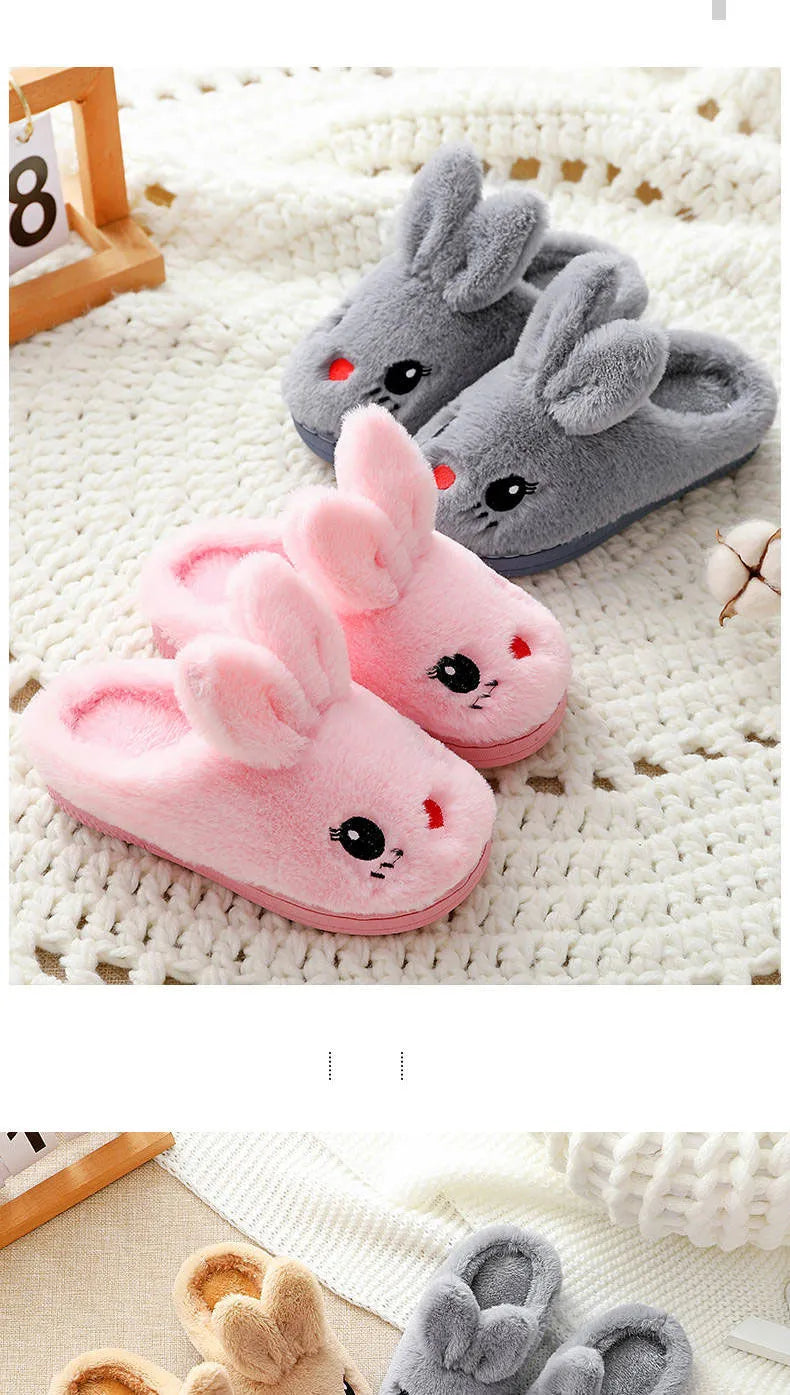 Pantoufles d'hiver chaudes et douces en fourrure de lapin mignon pour enfants, taille 24-35eur