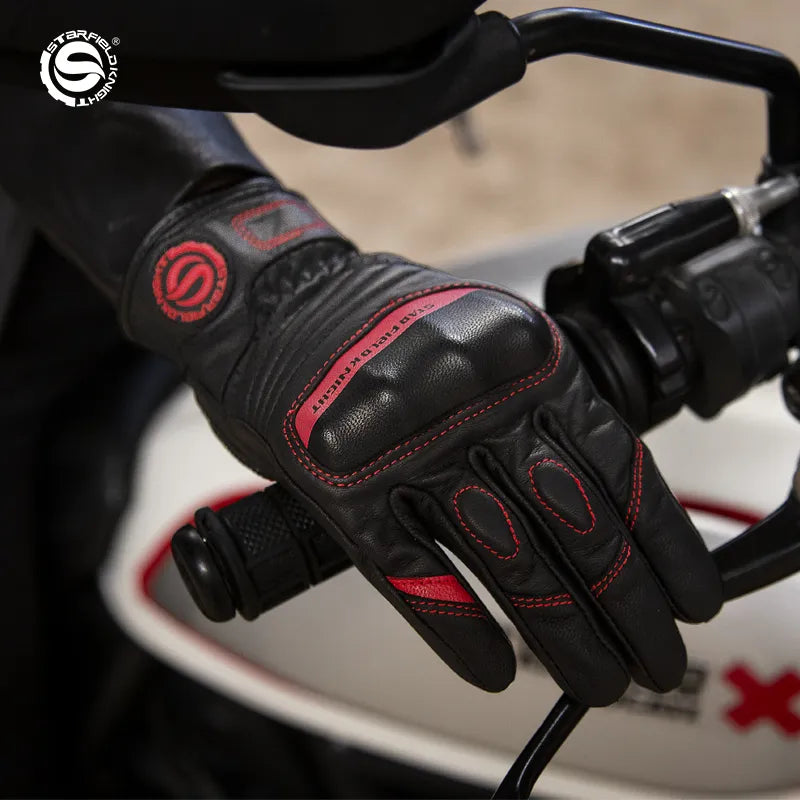 Gants de moto pour femmes en cuir de chèvre véritable, élégance pour écran tactile avec protection des articulations, style rétro d'été