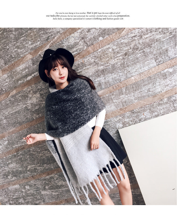 New luxury cashmere plaid scarf for women cozy winter shawl and wrap with long tassels