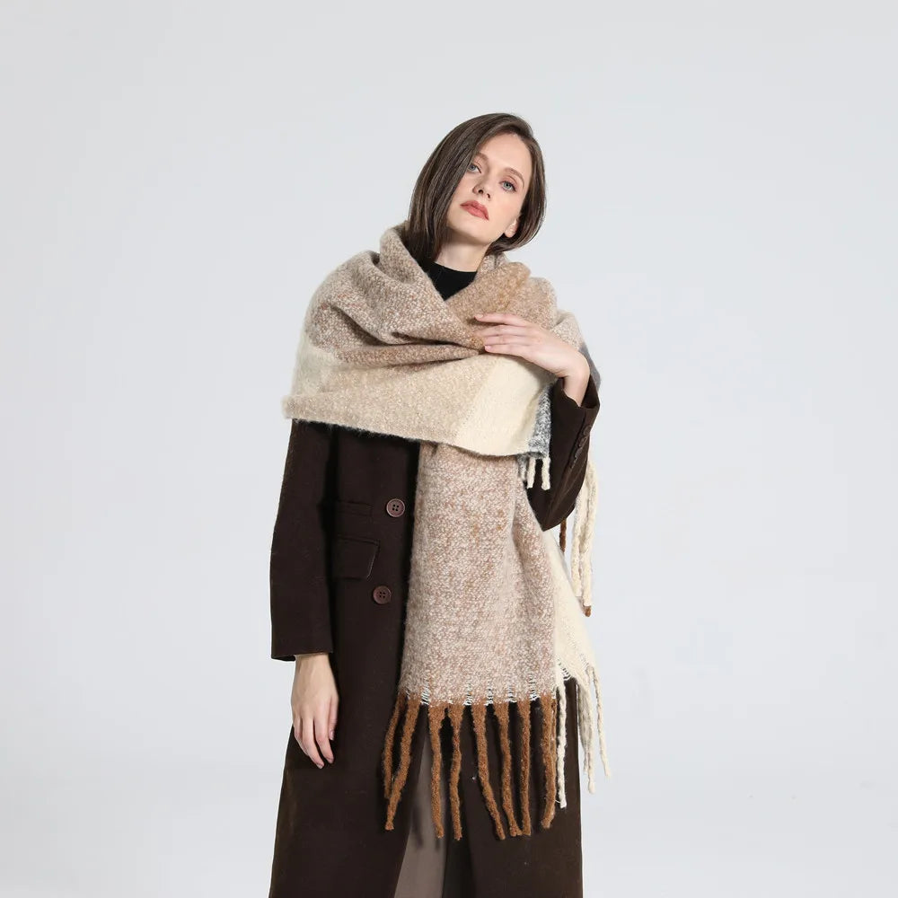 New luxury cashmere plaid scarf for women cozy winter shawl and wrap with long tassels