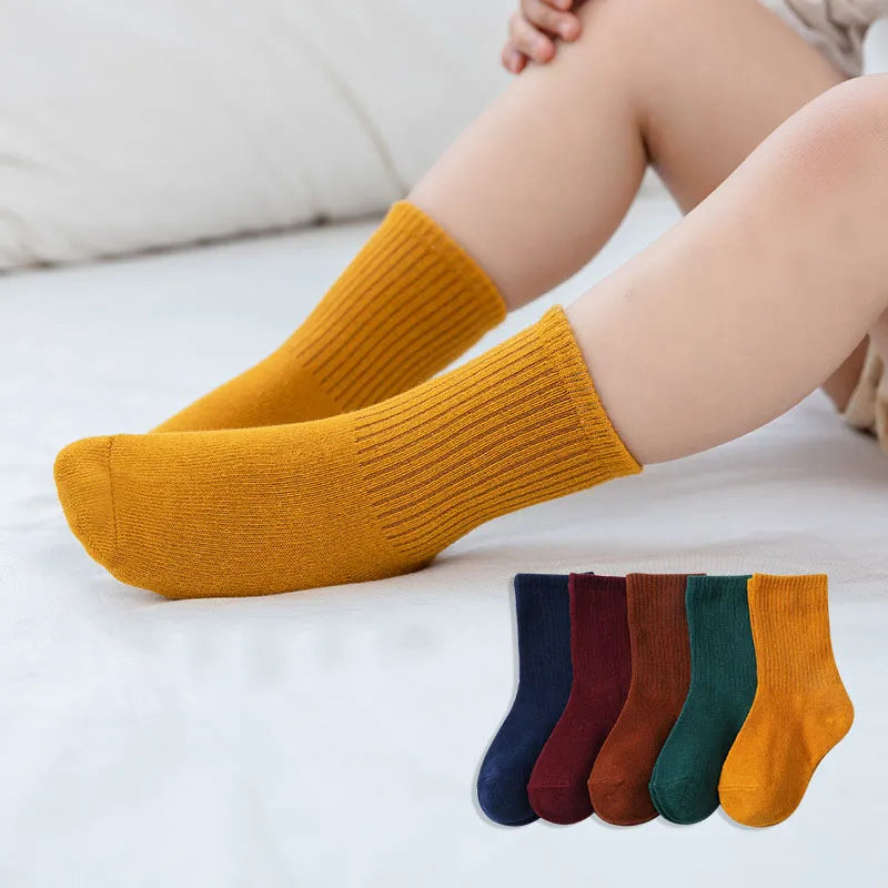 Chaussettes enfants en coton haute élasticité pour garçons et filles boîte de 5 paires