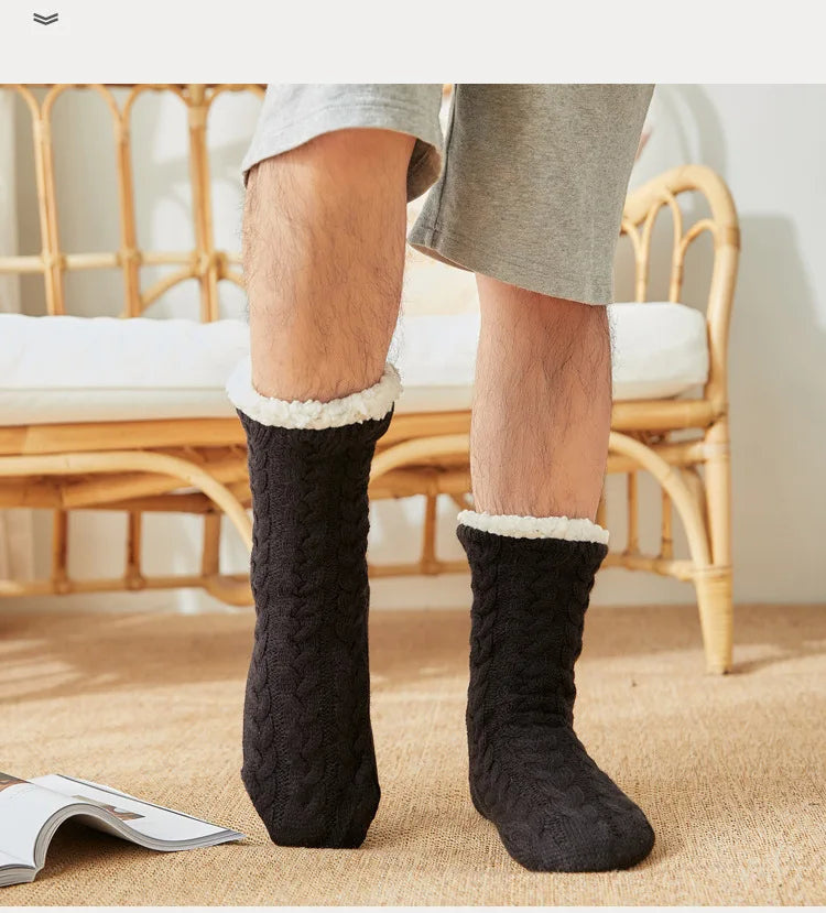 Hiver épais moelleux chaud confort hommes effet thermique maison chaussettes ou pantoufles