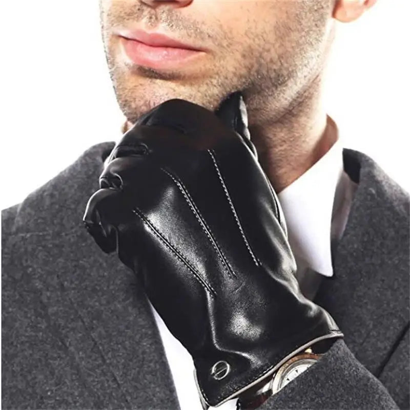 Gants d'hiver pour hommes en cuir Nappa et cachemire chaud, écran tactile