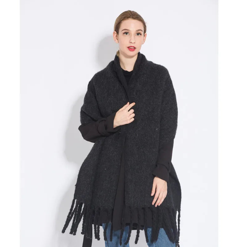 New luxury cashmere plaid scarf for women cozy winter shawl and wrap with long tassels