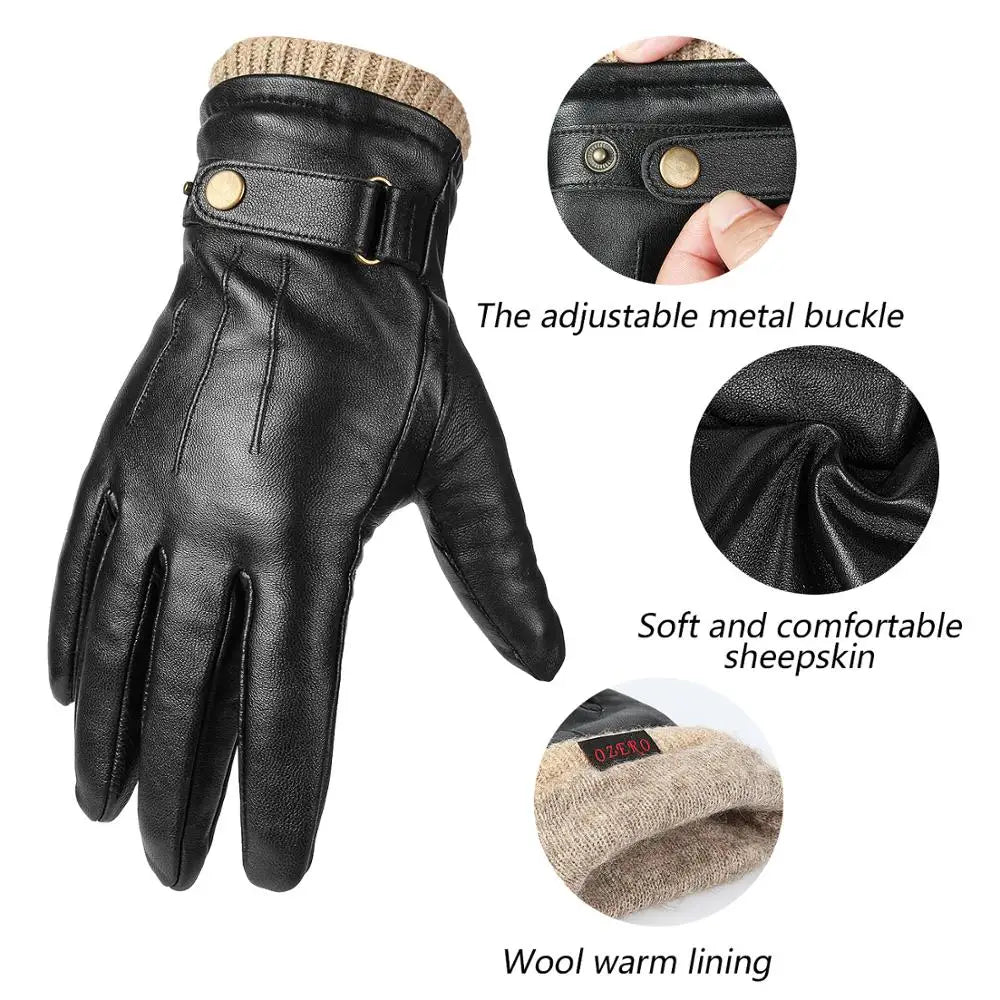 Gants d'hiver pour hommes en cuir Nappa et cachemire chaud, écran tactile