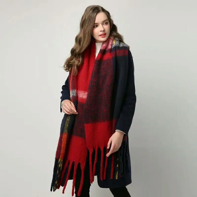 New luxury cashmere plaid scarf for women cozy winter shawl and wrap with long tassels