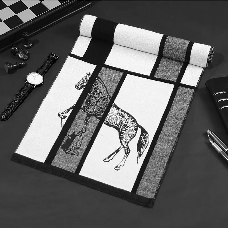 High-Quality Winter classic cashmere feel blend scarf for Men vintage long luxury shawl great  gift