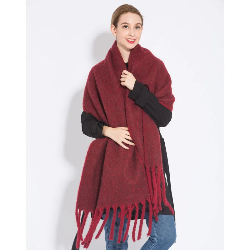 New luxury cashmere plaid scarf for women cozy winter shawl and wrap with long tassels