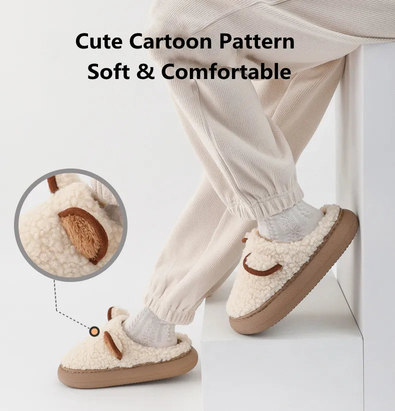 Cozy bliss for winter with our  warm fluffy slippers with thick sole - cute cartoon animal  sheep for easter ear design for ultimate home comfort kids women