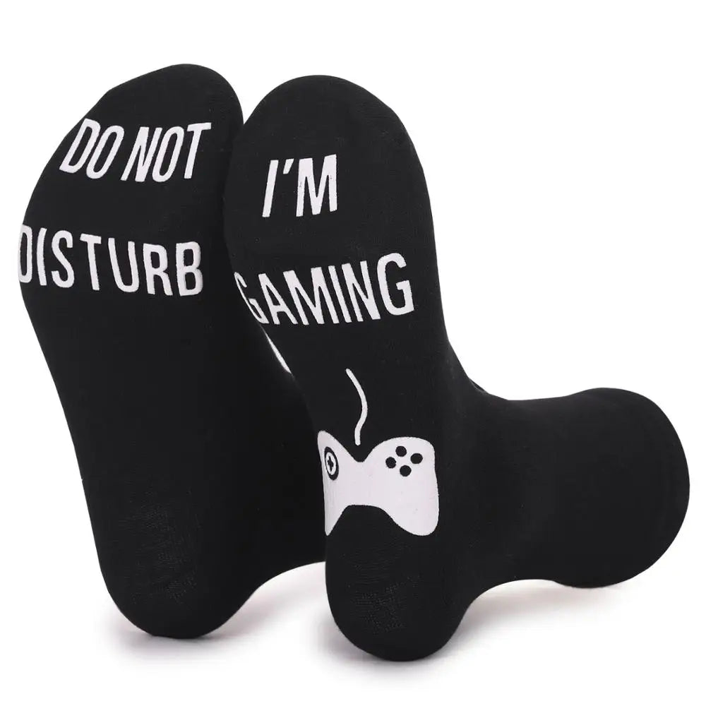 Chaussettes noires en coton pour hommes, lumineuses, amusantes, gamer