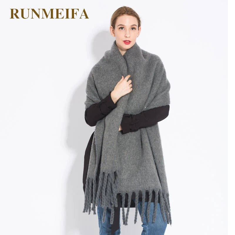 New luxury cashmere plaid scarf for women cozy winter shawl and wrap with long tassels