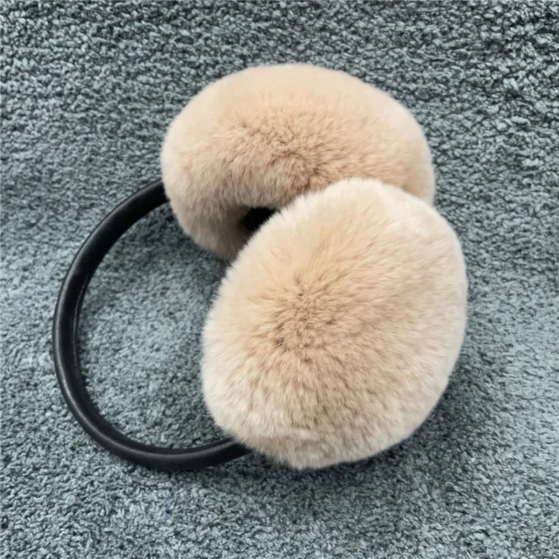 Couvre-oreilles de luxe pur avec fourrure de lapin rex 100% naturelle pour femmes, couvre-oreilles pour garder au chaud en hiver