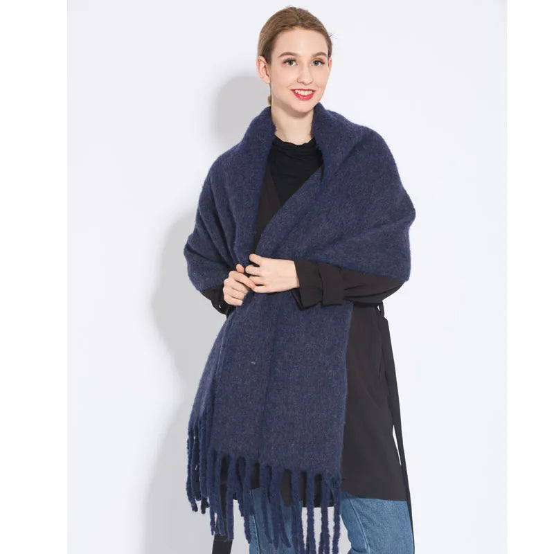 New luxury cashmere plaid scarf for women cozy winter shawl and wrap with long tassels