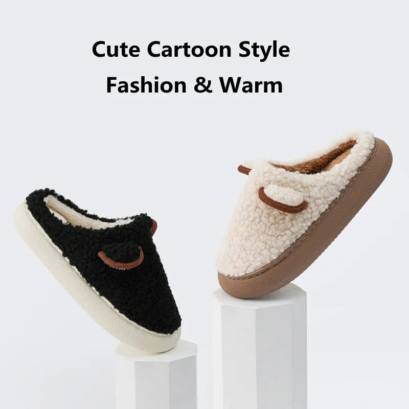 Cozy bliss for winter with our  warm fluffy slippers with thick sole - cute cartoon animal  sheep for easter ear design for ultimate home comfort kids women