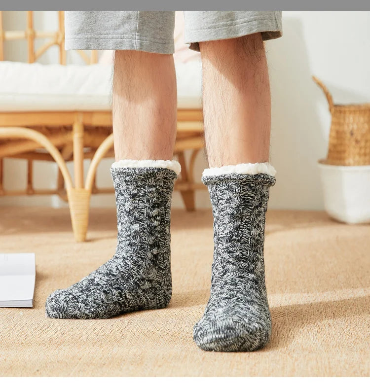 Hiver épais moelleux chaud confort hommes effet thermique maison chaussettes ou pantoufles