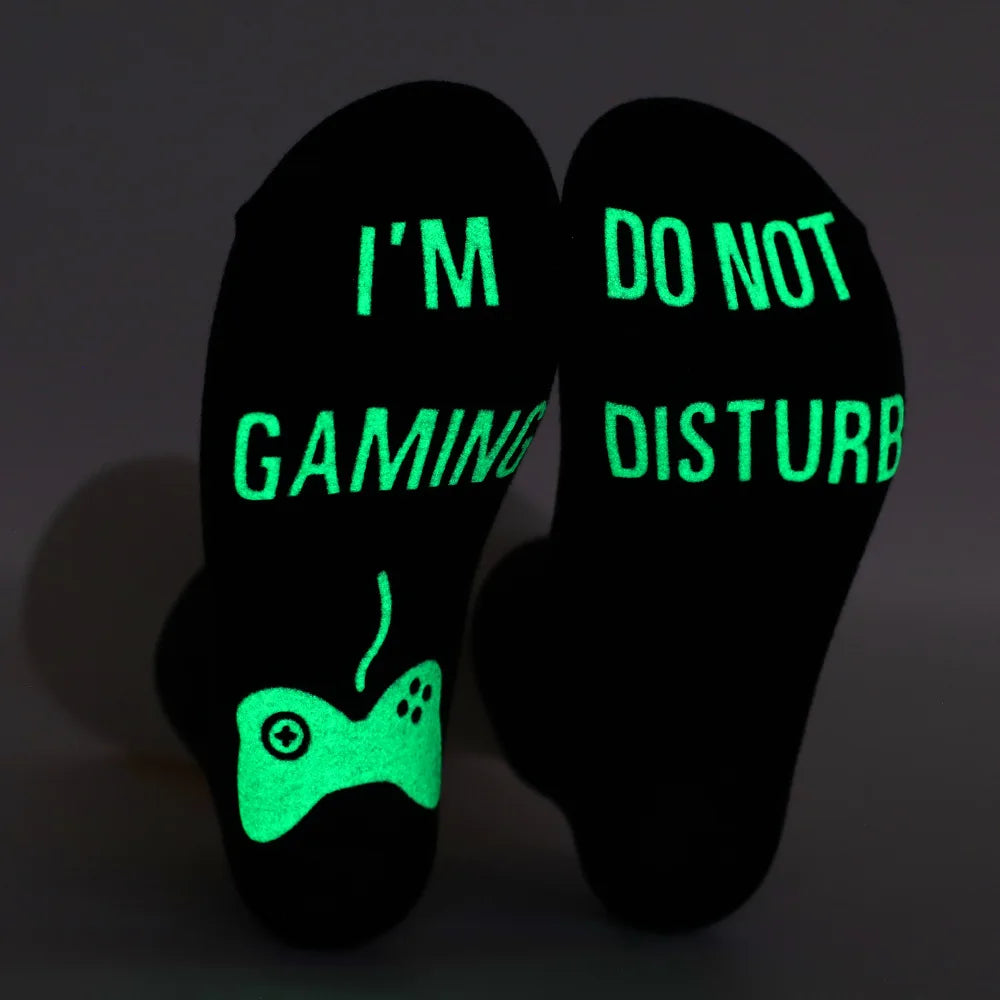 Chaussettes noires en coton pour hommes, lumineuses, amusantes, gamer