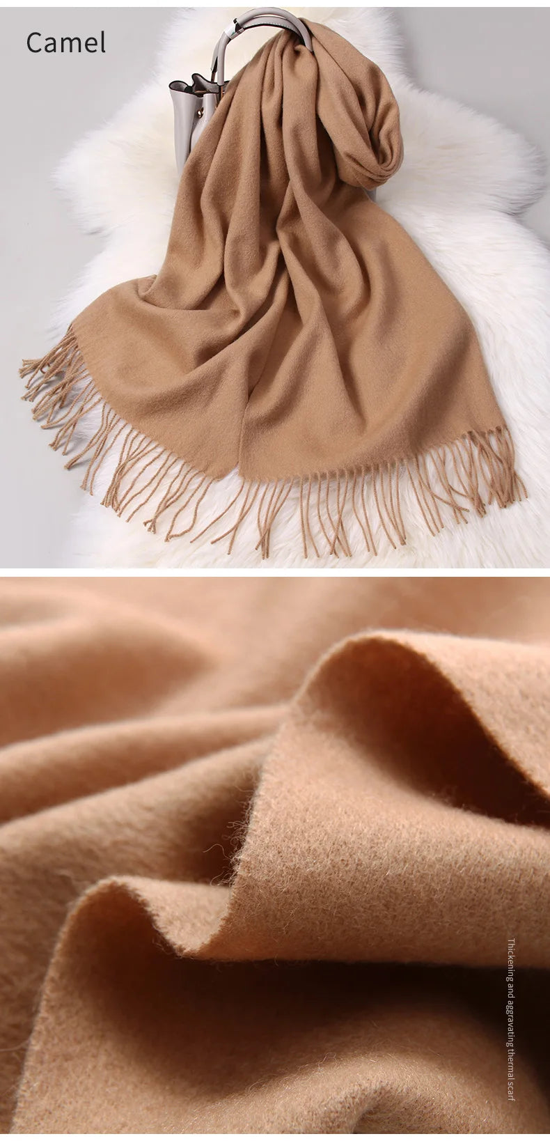 Eleganter Schal/Pashmina aus reiner Wolle mit Quasten 