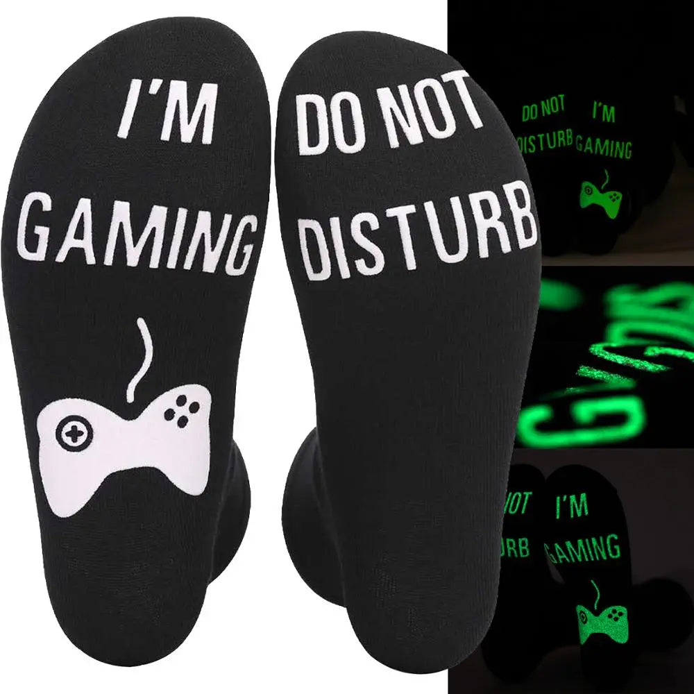 Chaussettes noires en coton pour hommes, lumineuses, amusantes, gamer