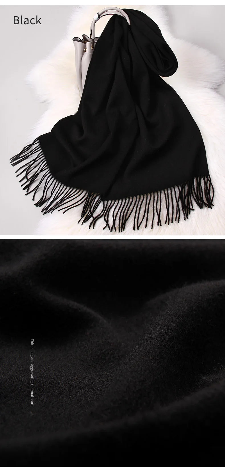 Eleganter Schal/Pashmina aus reiner Wolle mit Quasten 