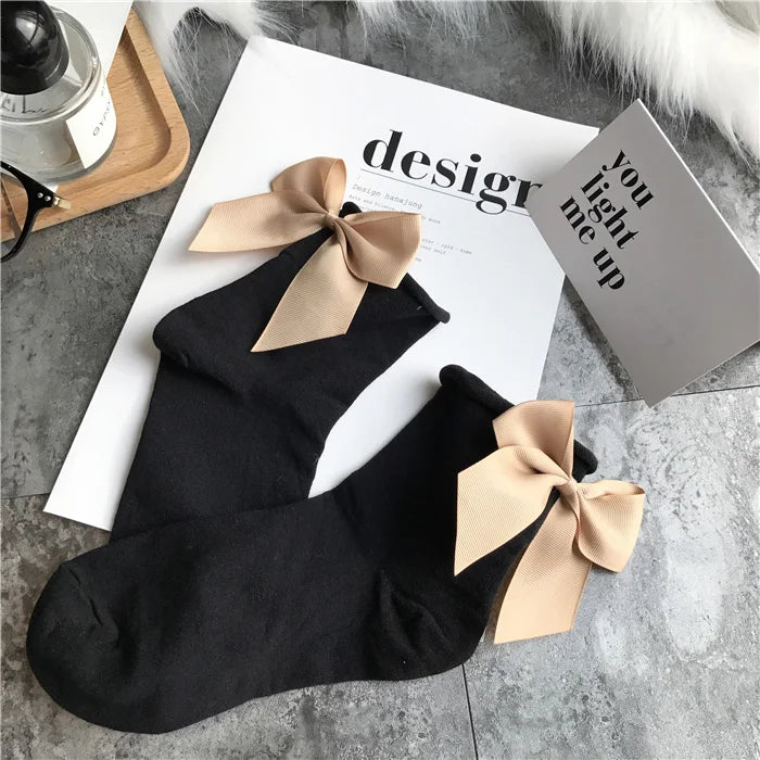 Bow cotton chic and elegant women socks one size EUR35-39 many colours to choose from