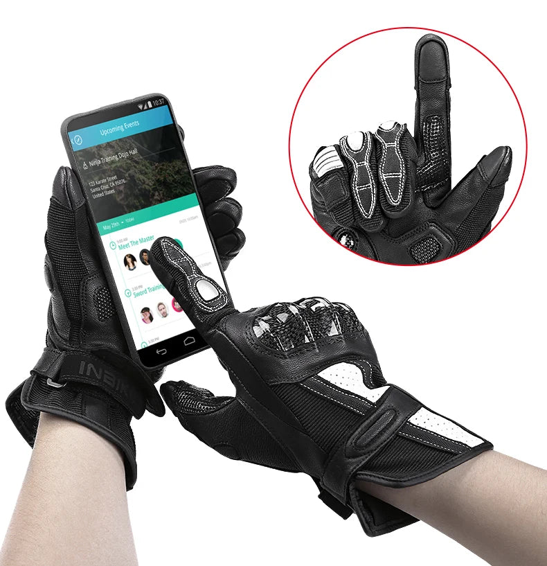 Stylish genuine leather touchscreen motorcycle Gloves for the ultimate riding comfort for men or women