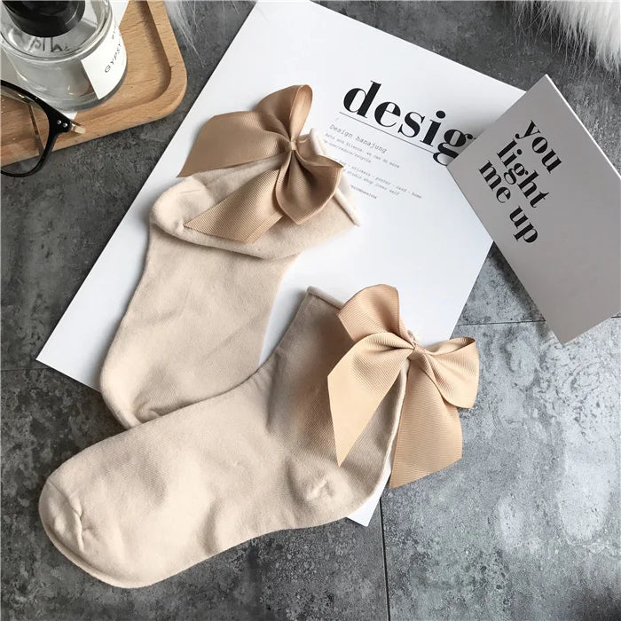 Bow cotton chic and elegant women socks one size EUR35-39 many colours to choose from