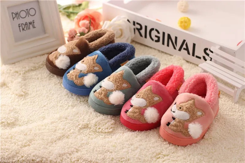 Whimsical warmth with  cartoon fox slippers for kids' indoor elegance cozy fuzzy