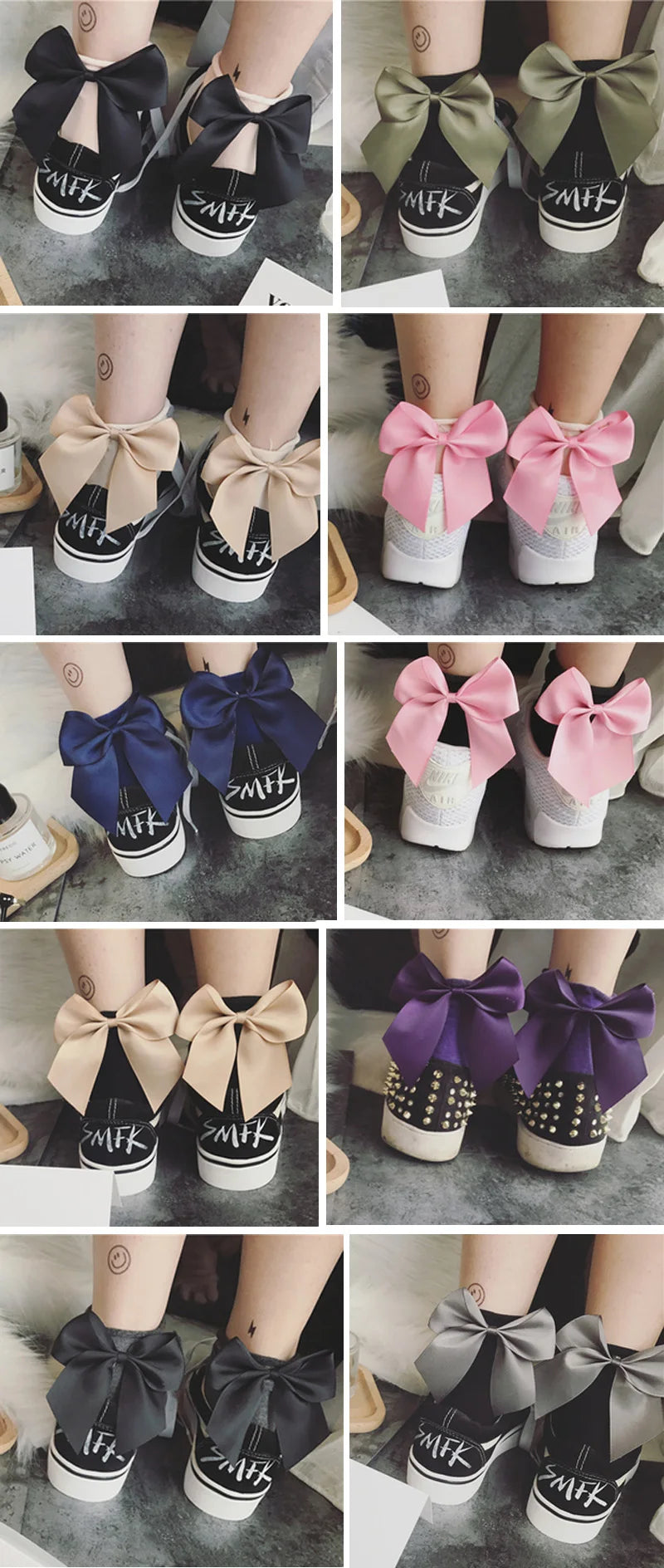 Bow cotton chic and elegant women socks one size EUR35-39 many colours to choose from