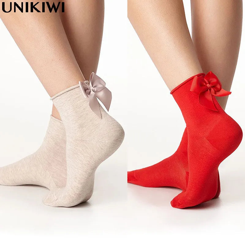 Bow cotton chic and elegant women socks one size EUR35-39 many colours to choose from