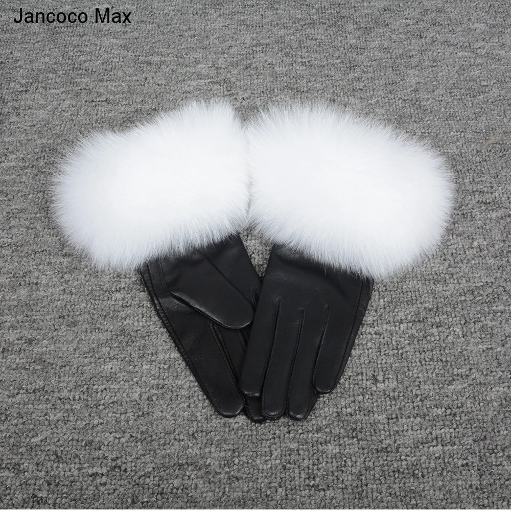 Fashionable Genuine Leather Gloves  Real Sheepskin with Eco-Friendly Faux Fur for Women