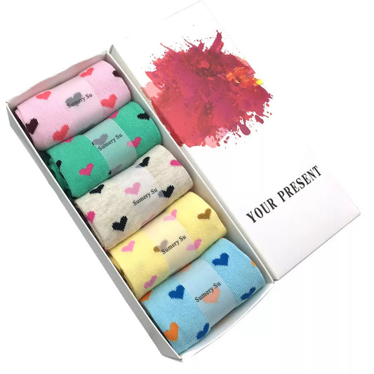 5 Pairs of Cotton Long Socks for Girls and Women for Heartfelt Comfort