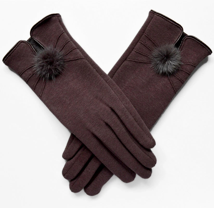 Gants d'hiver élégants en laine avec des accents de boules de vison pour femme