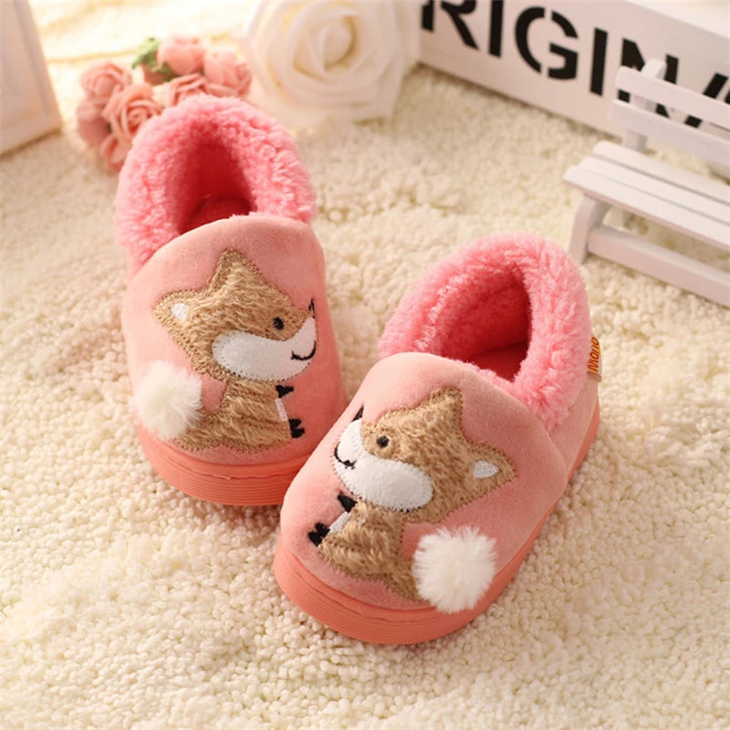 Whimsical warmth with  cartoon fox slippers for kids' indoor elegance cozy fuzzy