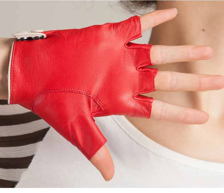 Sommer-Chic mit diesen Damen-Halbfingerhandschuhen aus echtem Leder – Knopf am Handgelenk, Fäustlinge aus Ziegenleder