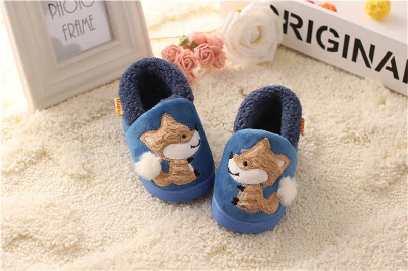 Whimsical warmth with  cartoon fox slippers for kids' indoor elegance cozy fuzzy