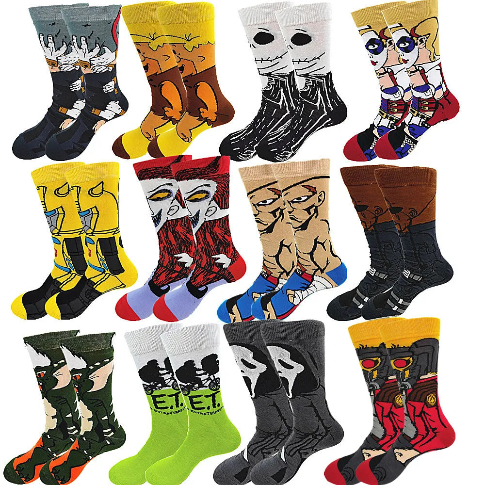 Men's Cartoon Anime Clown Crew Socks - Winter Warmth & Fun