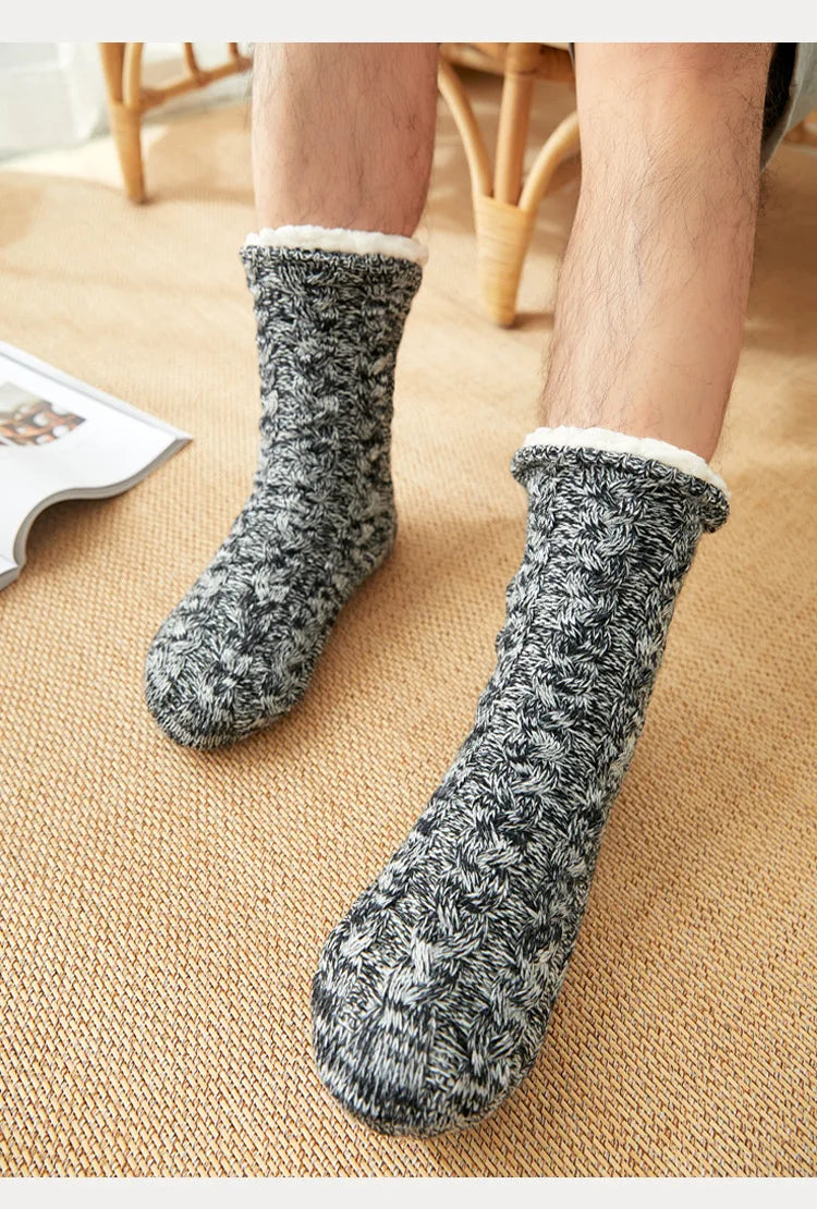 Hiver épais moelleux chaud confort hommes effet thermique maison chaussettes ou pantoufles