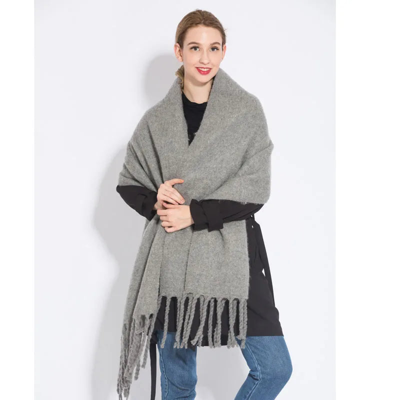 New luxury cashmere plaid scarf for women cozy winter shawl and wrap with long tassels