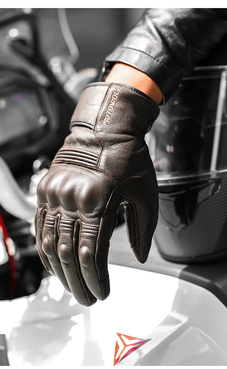 Gants de moto imperméables en cuir de qualité supérieure pour hommes ou femmes, unisexe, Protection thermique chaude, cyclisme, ski de neige 