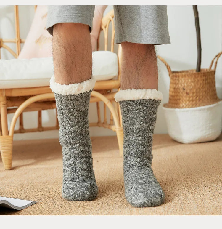 Hiver épais moelleux chaud confort hommes effet thermique maison chaussettes ou pantoufles