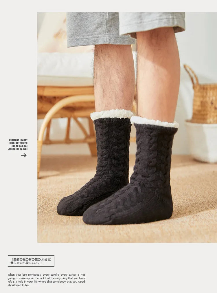 Hiver épais moelleux chaud confort hommes effet thermique maison chaussettes ou pantoufles