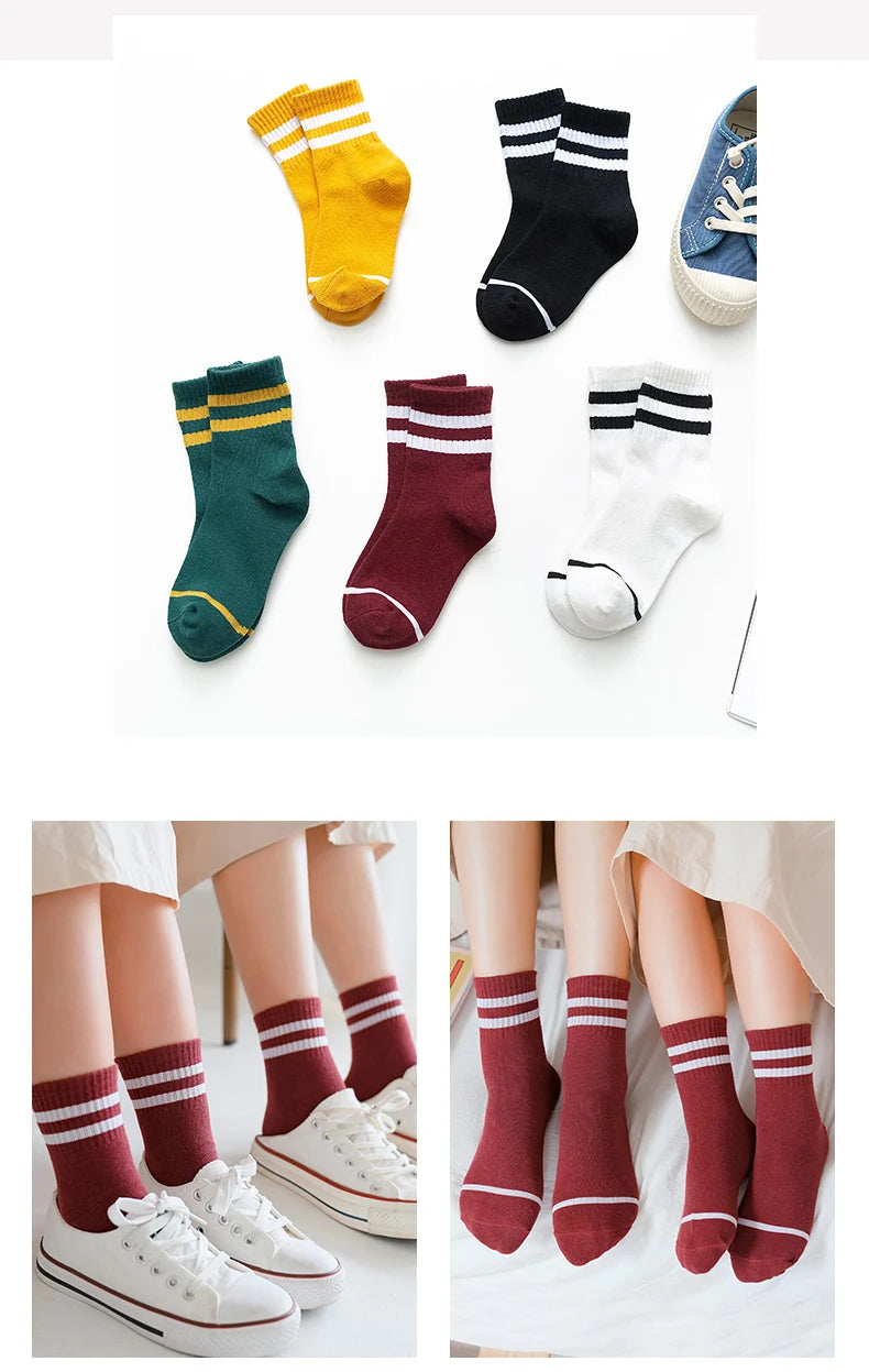 5 pairs set of cute cotton kids socks for all seasons a breathable mesh delight (3-11 years)