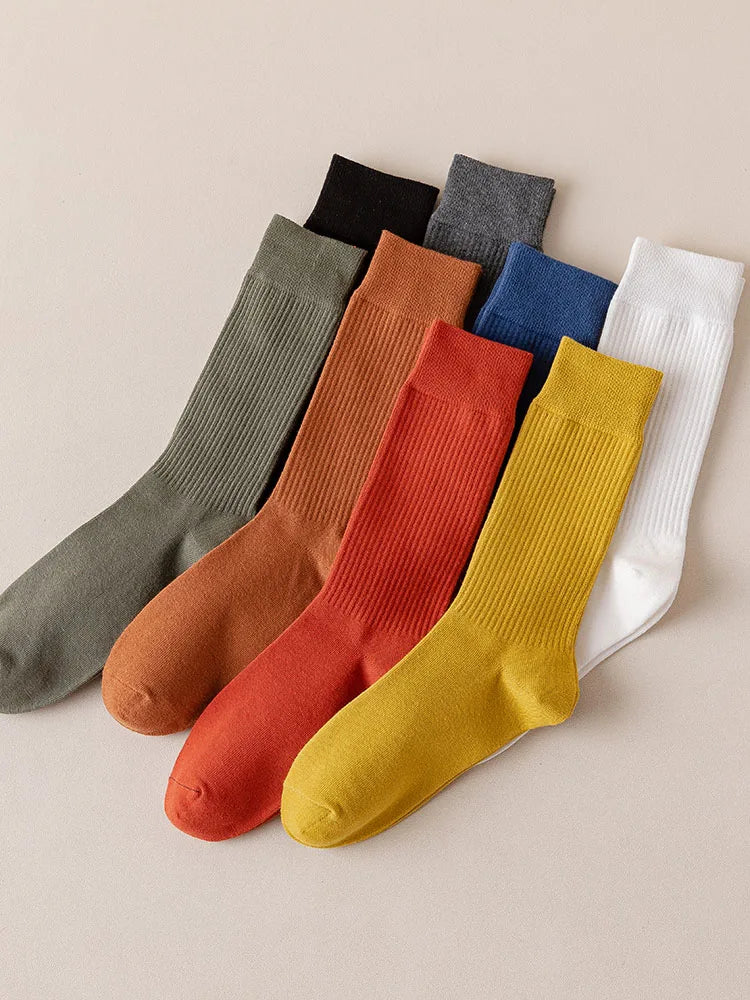 5 Paar lange Herrensocken aus dicker Baumwolle mit vertikalem Streifen für Business oder trendige Freizeit