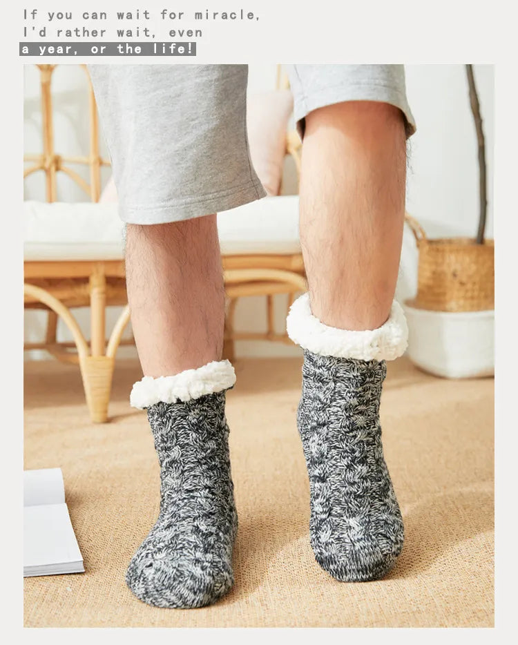 Hiver épais moelleux chaud confort hommes effet thermique maison chaussettes ou pantoufles