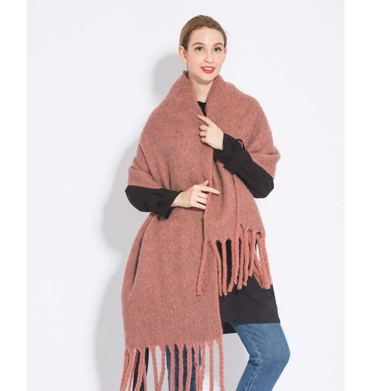 New luxury cashmere plaid scarf for women cozy winter shawl and wrap with long tassels