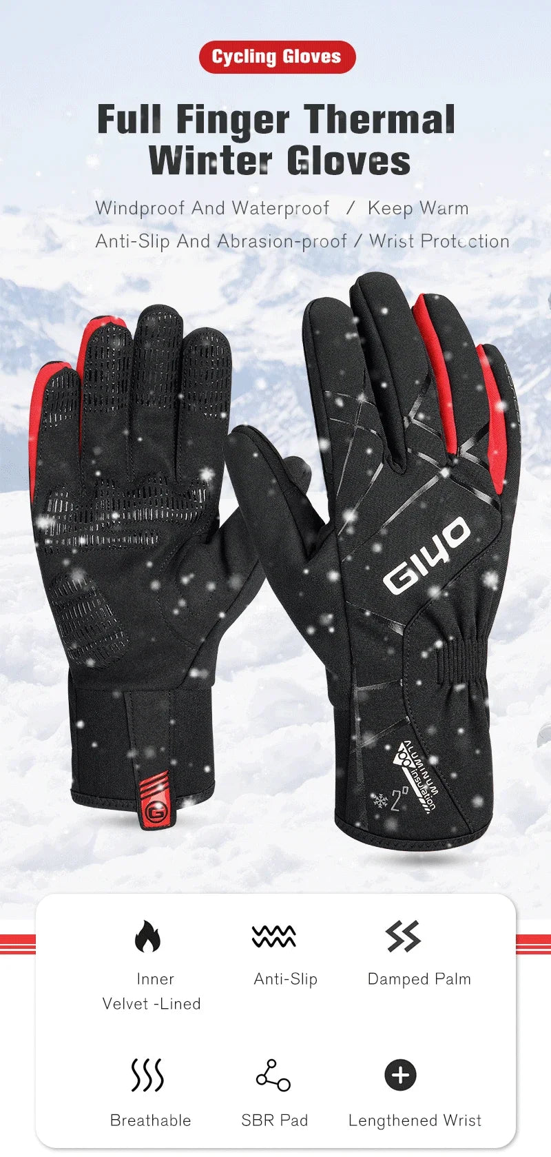 Soft comfortable gloves, windproof, waterproof, riding, fishing, hiking, ski, running, outdoor winter sports palm with Touch Screen.