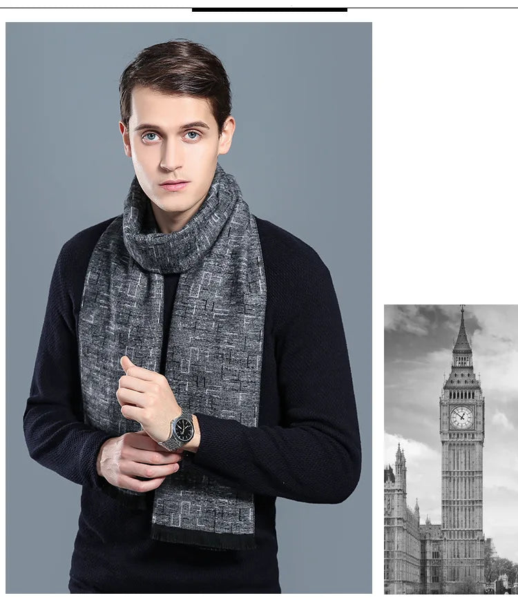 Écharpe sophistiquée en mélange de cachemire pour homme, à carreaux chauds, pour l'hiver, look décontracté et professionnel, cadeau parfait 