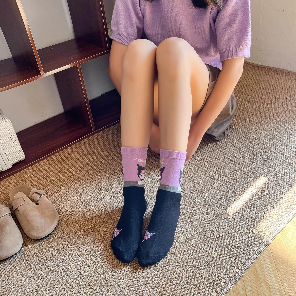 Purple Cartoon Socks: Embrace Your Inner Cute Witch with Disney Sanrio Kuromi! girls ladies kids