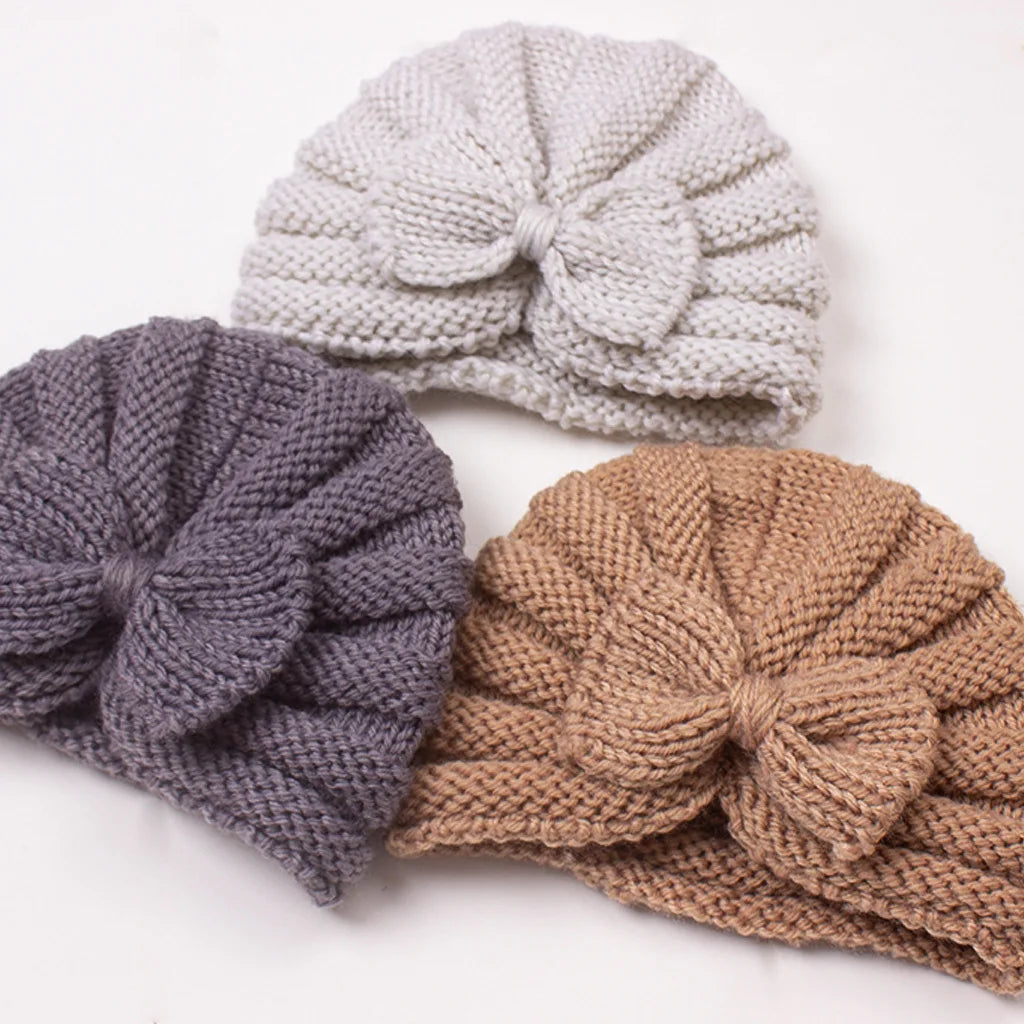 Cozy Newborn Bow Knitted Hat for Autumn and Winter Warm Turban Hats for Girls